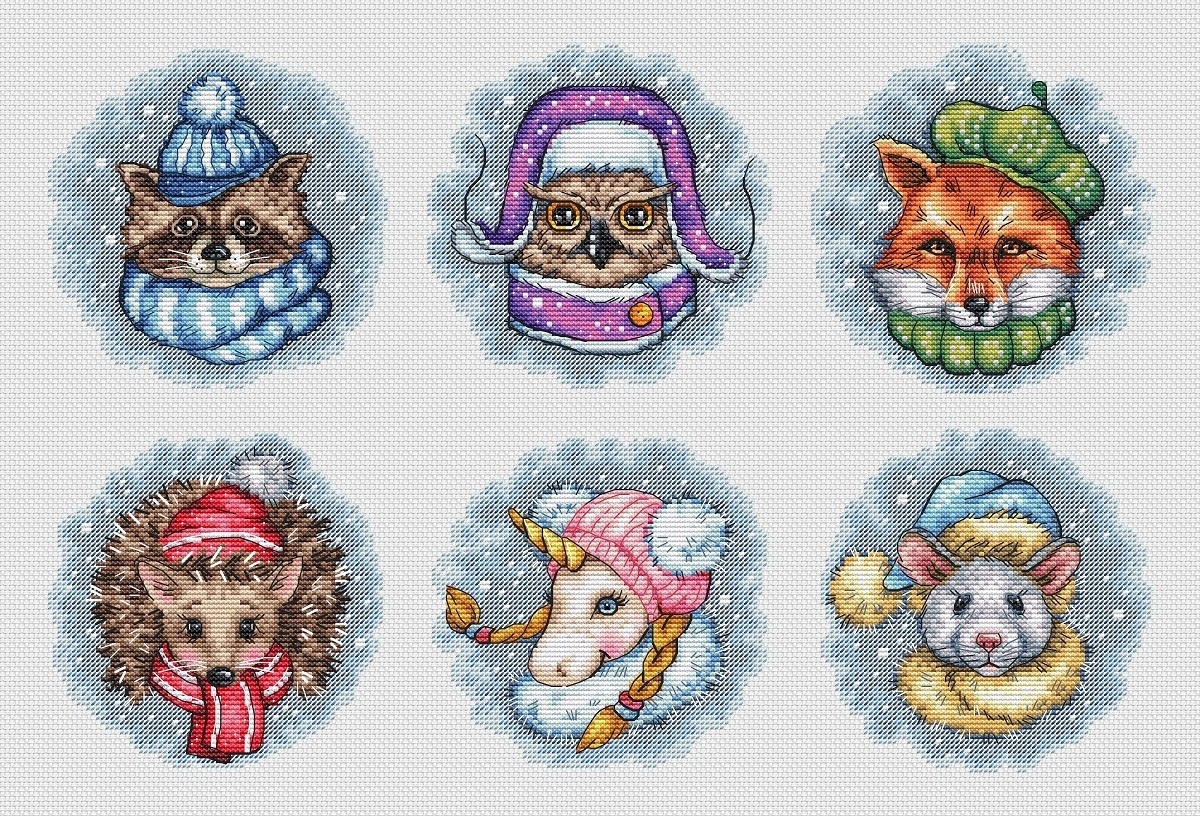Animals in a Winter Hats Cross Stitch Pattern фото 2