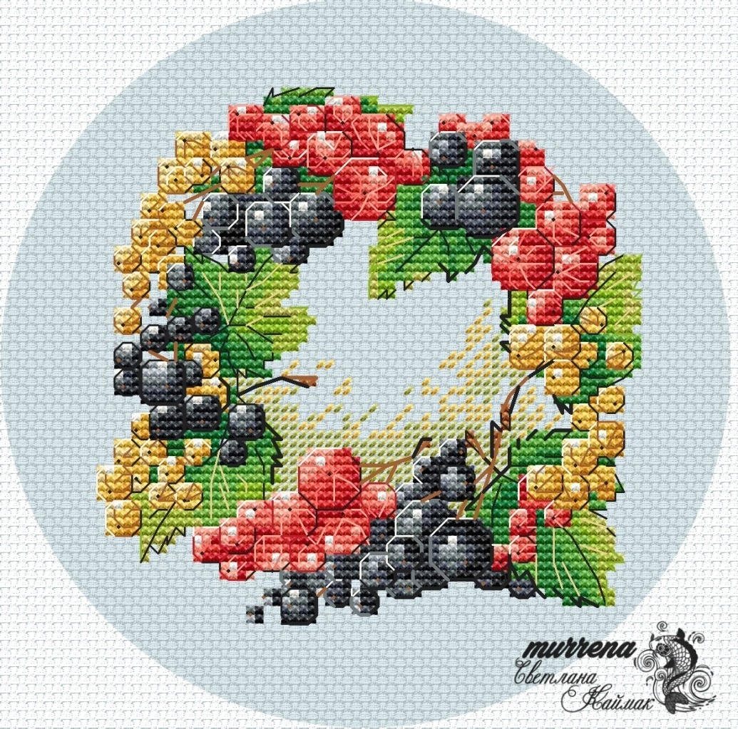 Currant Wreath Cross Stitch Chart фото 1