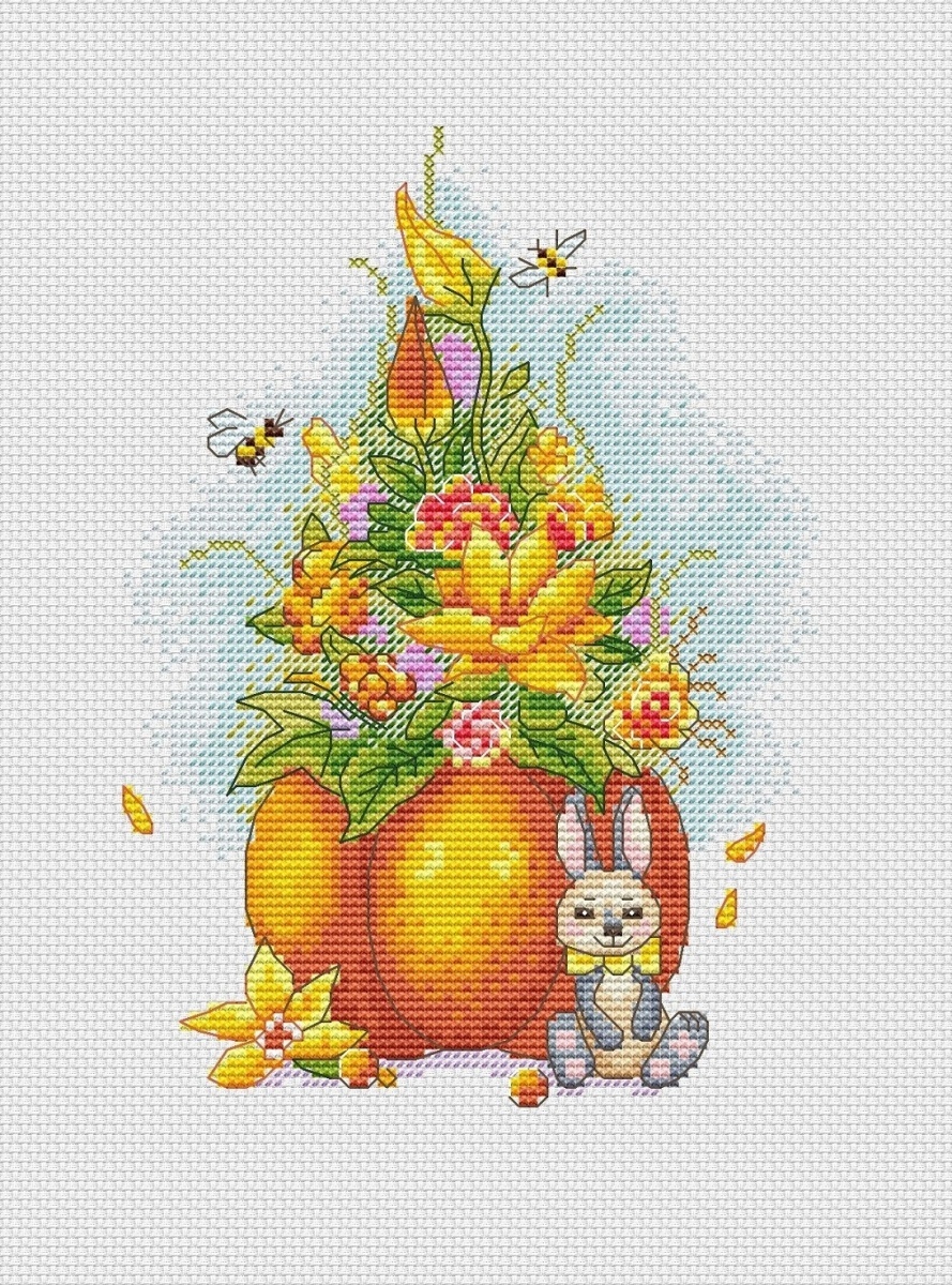 Pumpkin and Bunny Cross Stitch Pattern фото 1