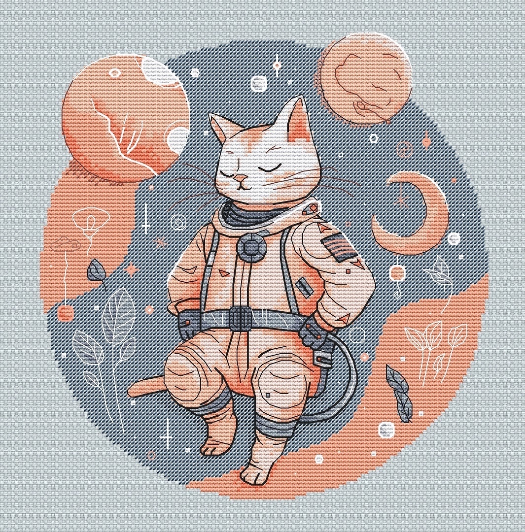 Space Cat. Marshmallow Cross Stitch Pattern фото 1