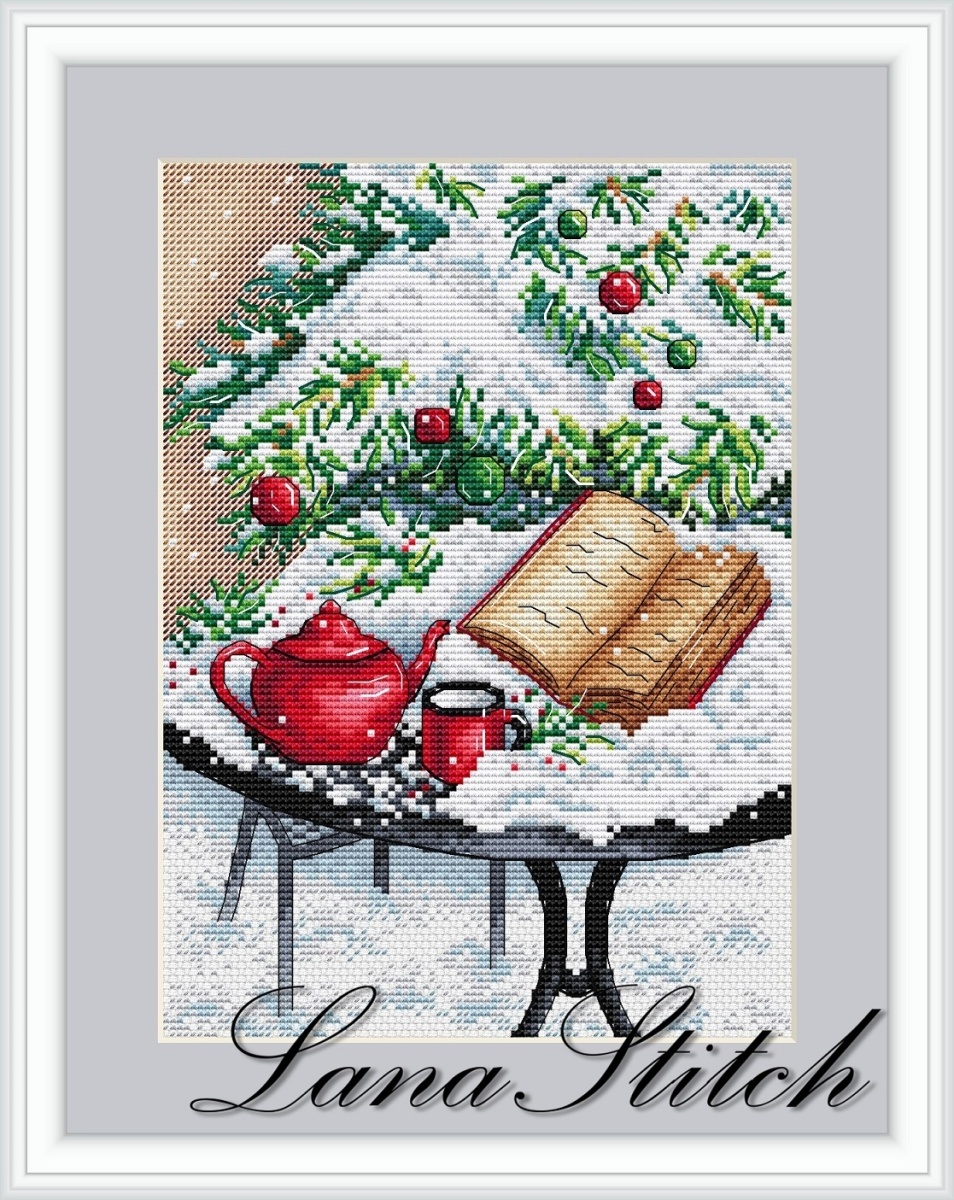 Tea Drinking with a Book Cross Stitch Patterns фото 1