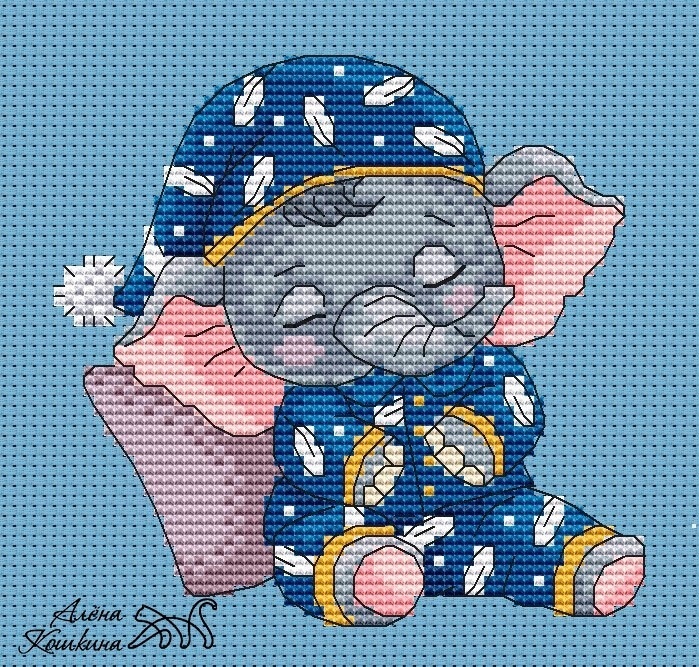 Sleeping Baby Elephant Cross Stitch Pattern фото 1