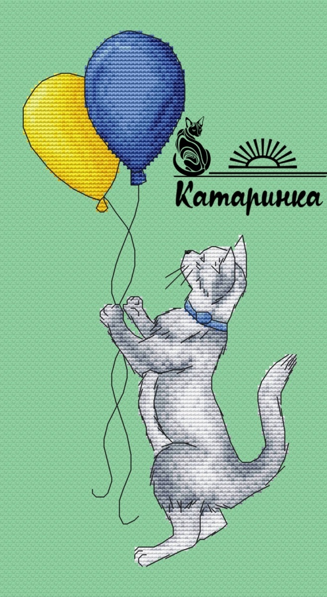 Cat with Balloons Cross Stitch Pattern фото 1