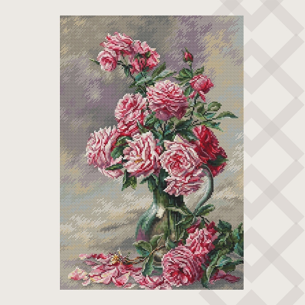 Vase of Pink Roses Cross Stitch Pattern фото 1