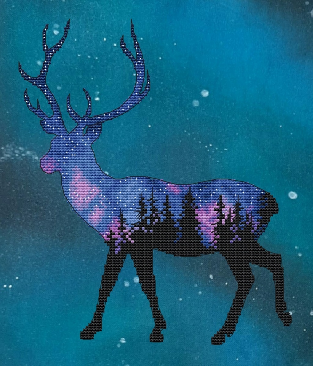 Space Deer Cross Stitch Pattern фото 1
