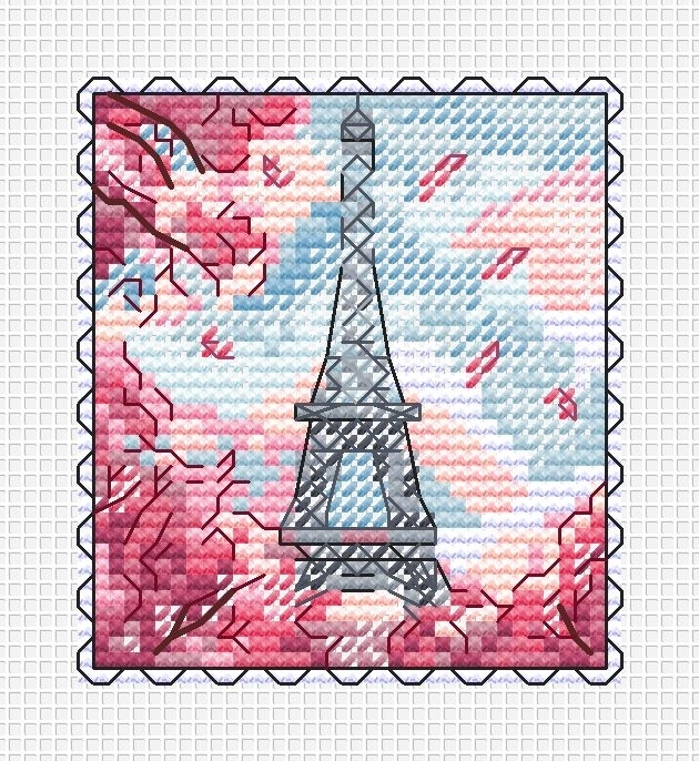 Eiffel Tower Postage Stamp Cross Stitch Chart фото 4