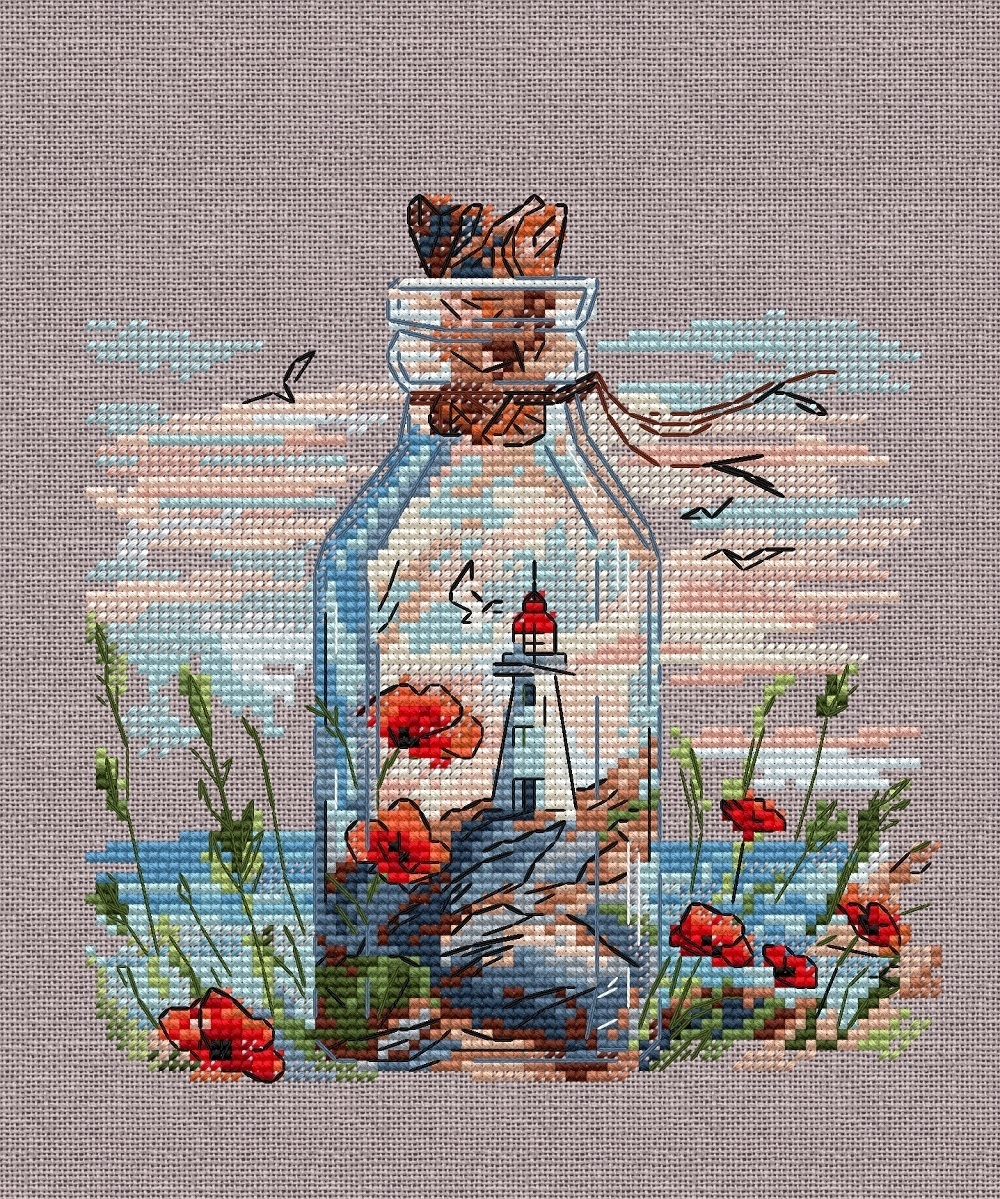 Lighthouses in Bottles. Poppies Cross Stitch Pattern фото 12