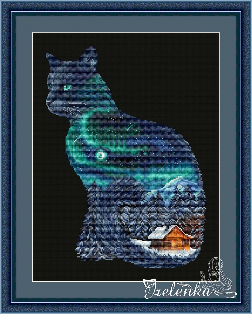 Night Cat Cross Stitch Pattern фото 1