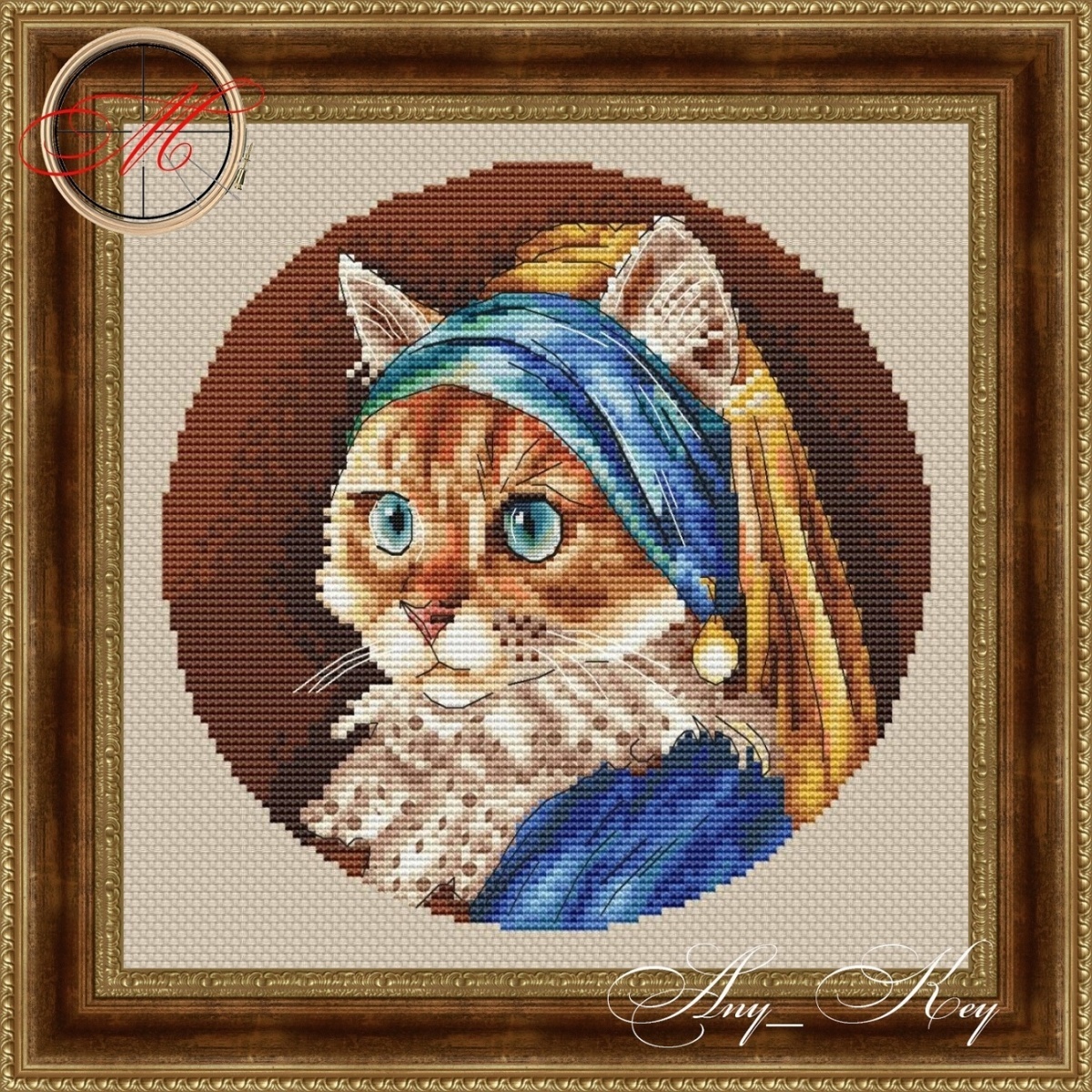 Kitty with a Pearl Earring Cross Stitch Pattern фото 1
