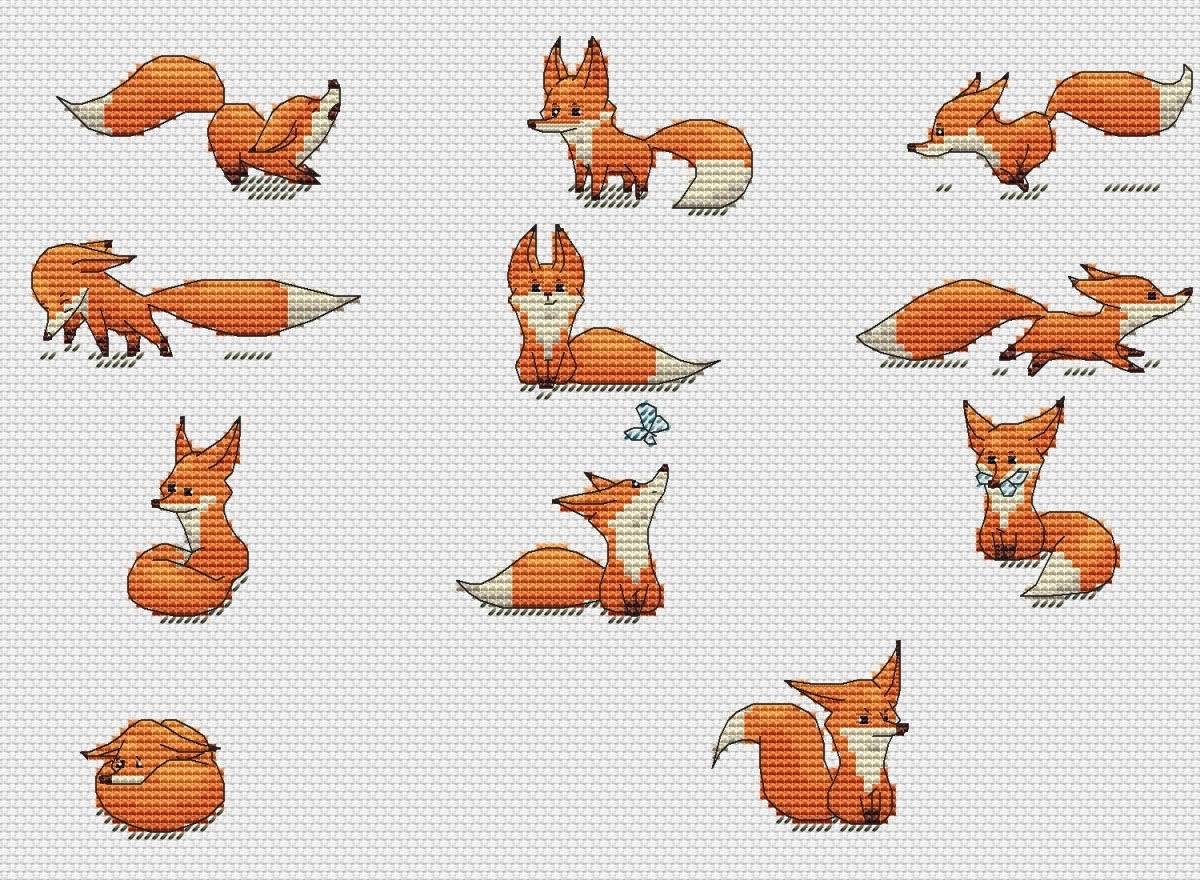 Fox Cubs Cross Stitch Pattern фото 1