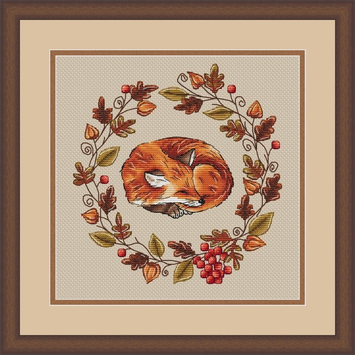Fox in the Autumn Wreath Cross Stitch Pattern фото 2