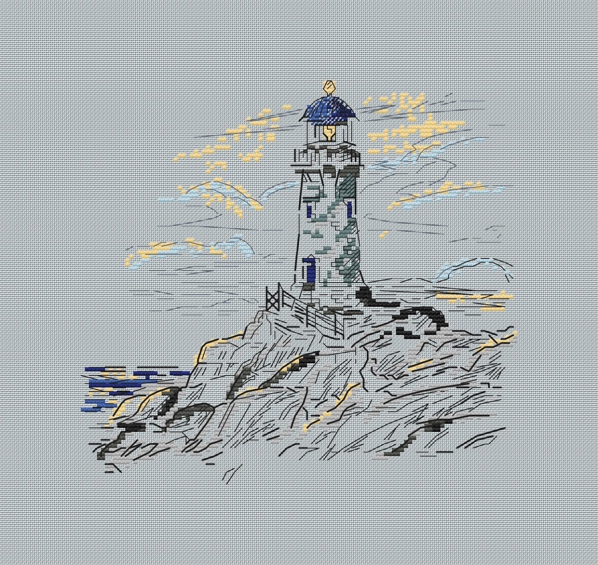 The Blue Lighthouse Sketch Cross Stitch Pattern фото 4
