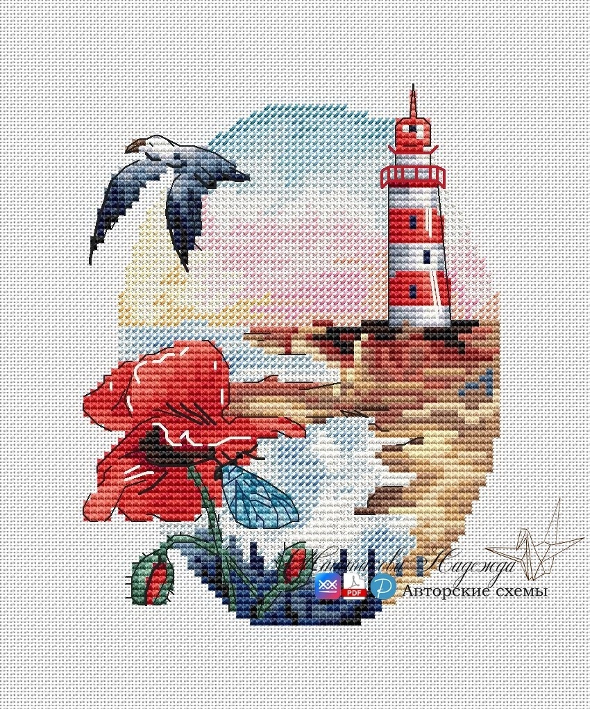 Lighthouse. Sunset Cross Stitch Pattern фото 1