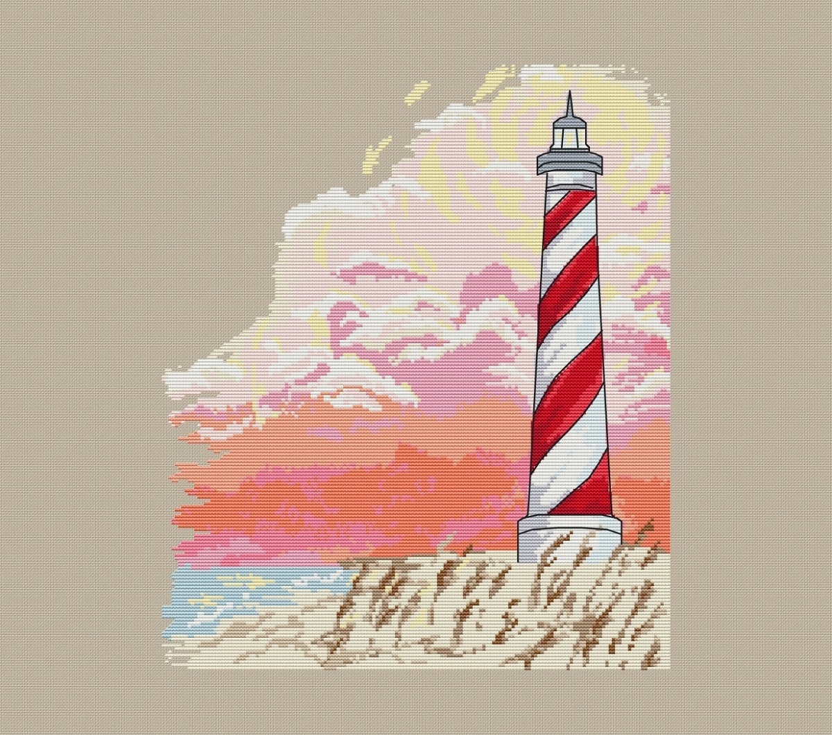 Pink Lighthouse Cross Stitch Pattern фото 1