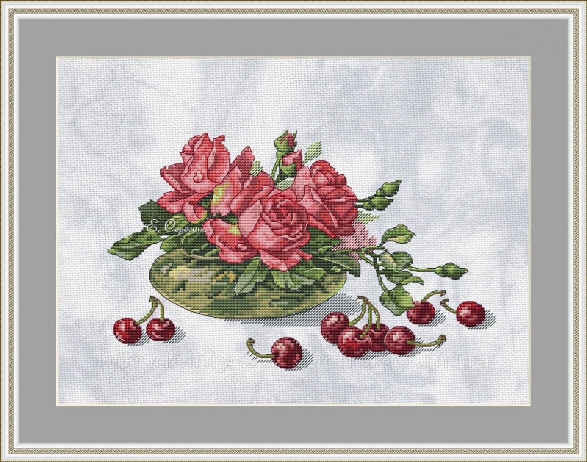 Roses and Cherries Cross Stitch Pattern фото 4