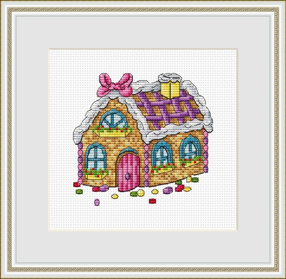 Cute Gingerbread House Cross Stitch Pattern фото 1