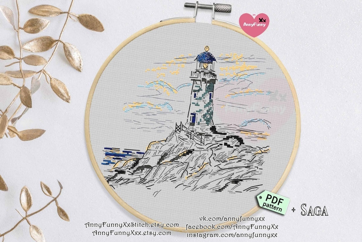 The Blue Lighthouse Sketch Cross Stitch Pattern фото 11