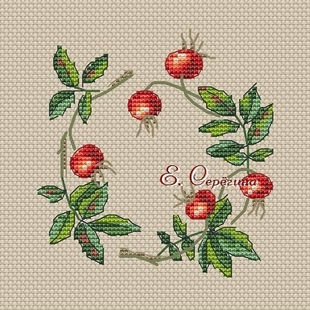 Rosehip Wreath Cross Stitch Chart фото 3