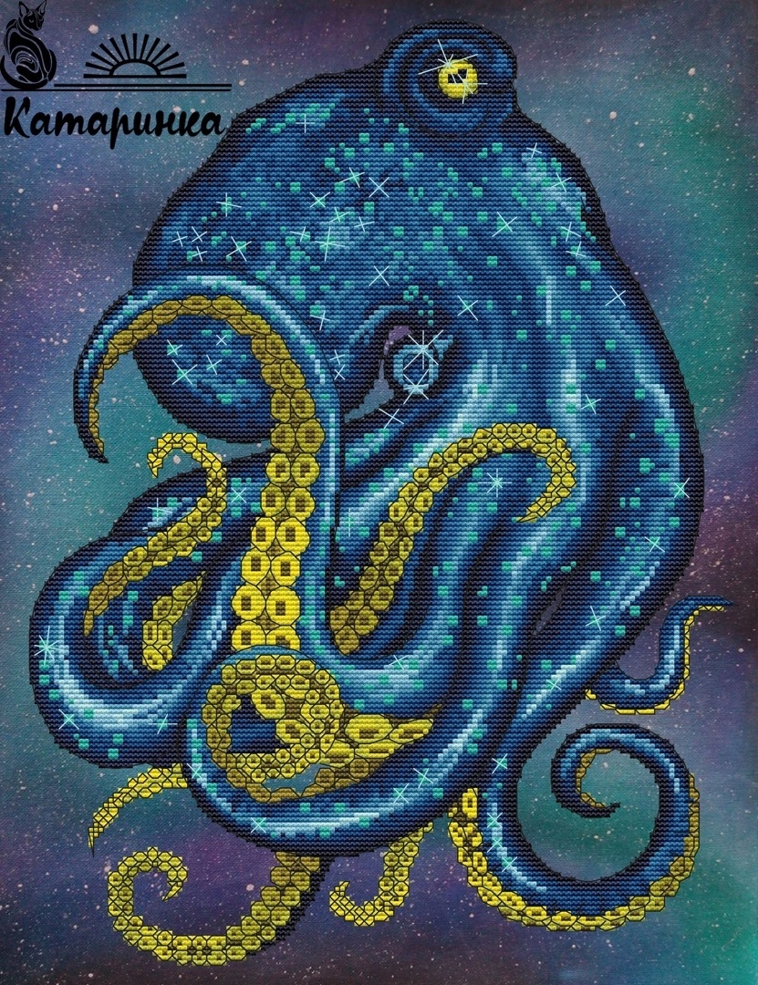 Blue Octopus Cross Stitch Pattern фото 2