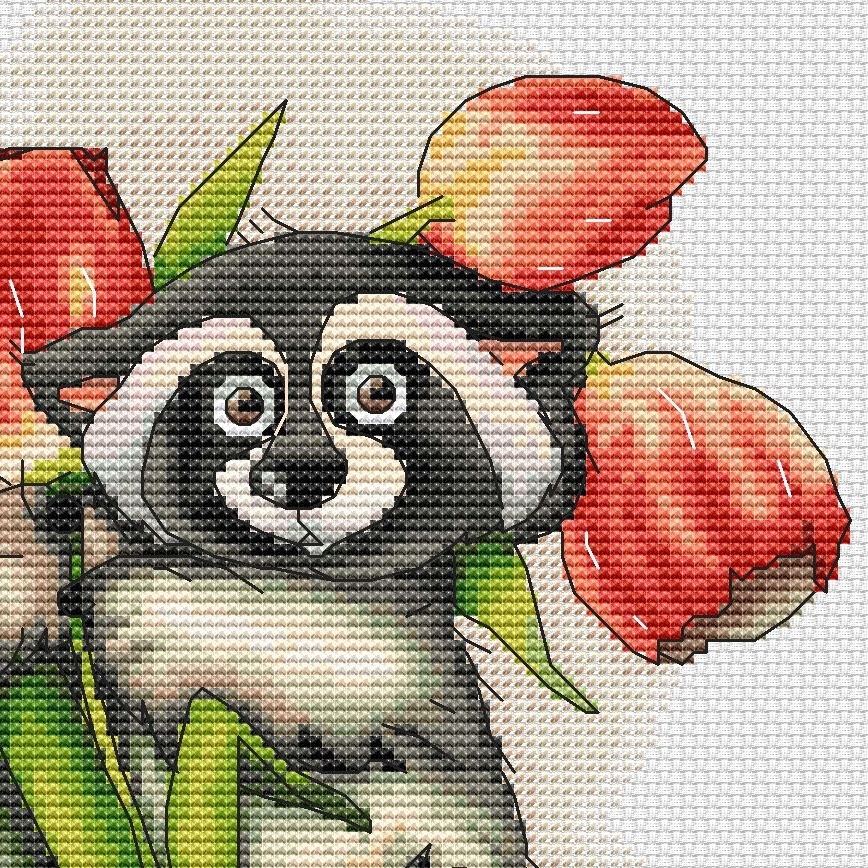 Raccoon with Tulips Cross Stitch Pattern фото 2