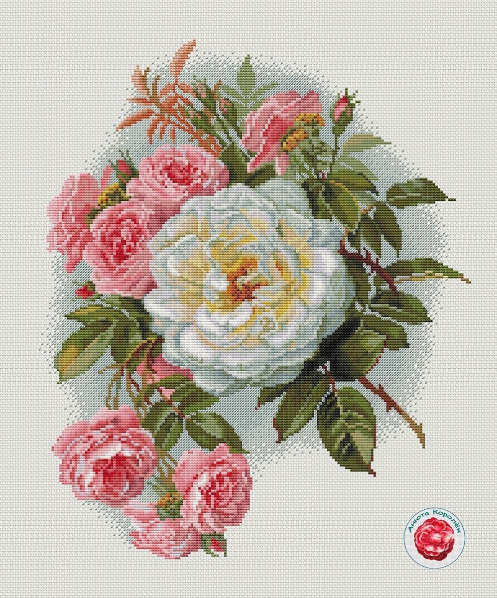 White and Pink Cross Stitch Pattern фото 1