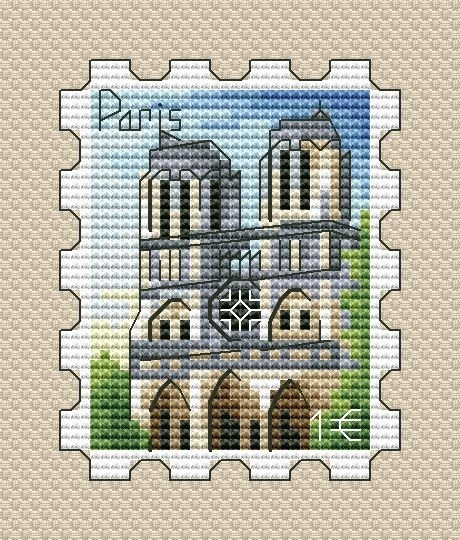 Notre-Dame de Paris Postage Stamp Cross Stitch Pattern фото 1