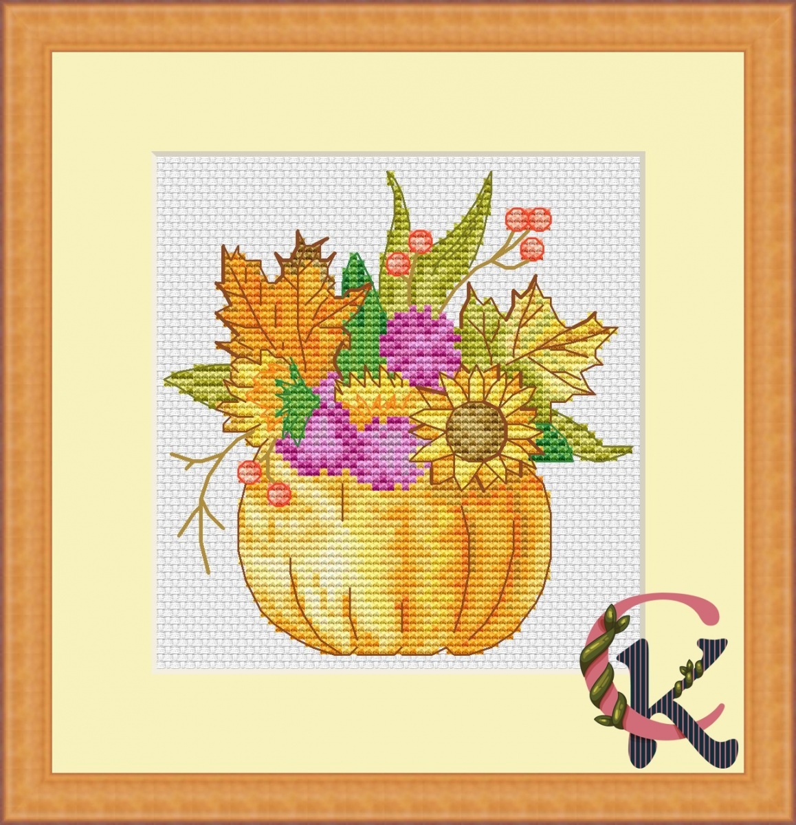 Autumn Sampler. Pumpkin Basket Cross Stitch Pattern фото 1