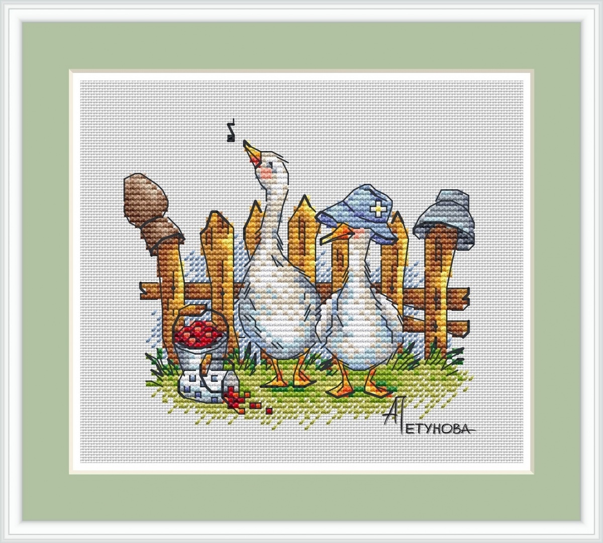 Geese in the Village Cross Stitch Pattern фото 1