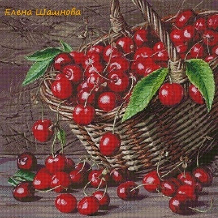 Basket with Cherries Cross Stitch Pattern фото 1