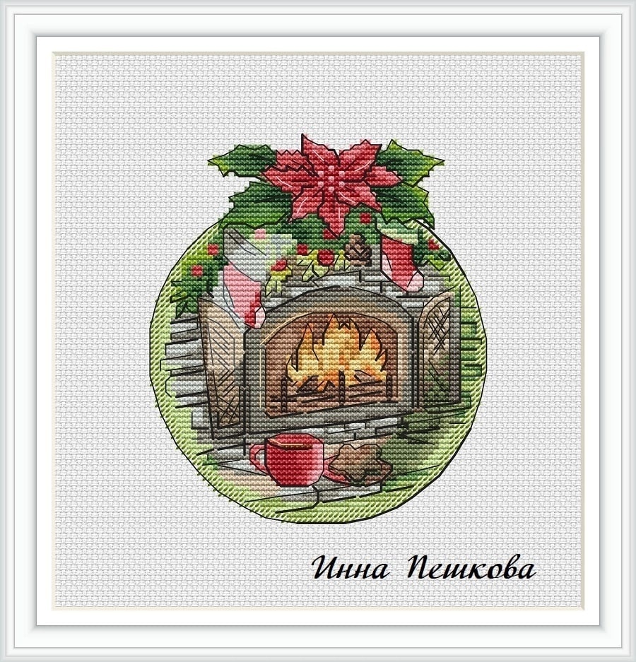 With a Cup by the Fireplace Cross Stitch Pattern фото 1