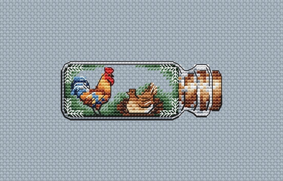 Bottles. Chickens Cross Stitch Pattern фото 1