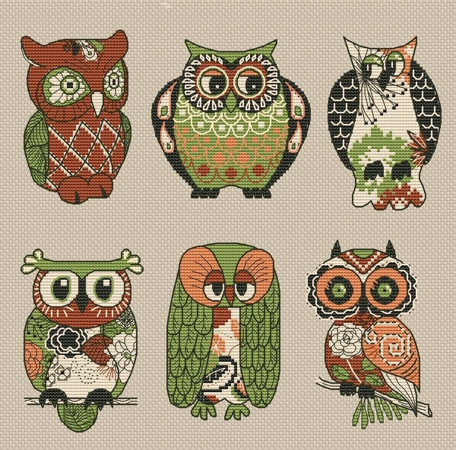 Ornament Owls Cross Stitch Pattern фото 1