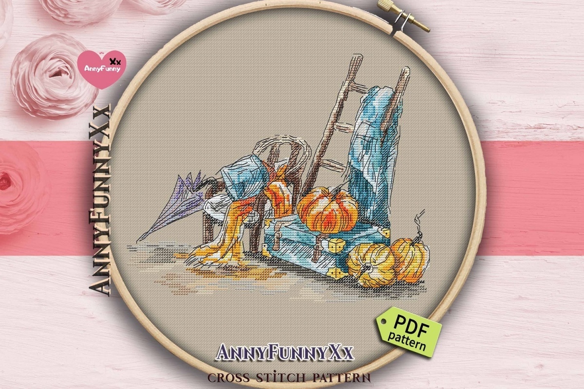 Pumpkins on Suitcase Cross Stitch Pattern фото 4