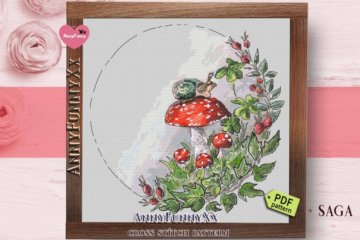 Forest Wreath. Amanita and Snail Cross Stitch Pattern фото 4