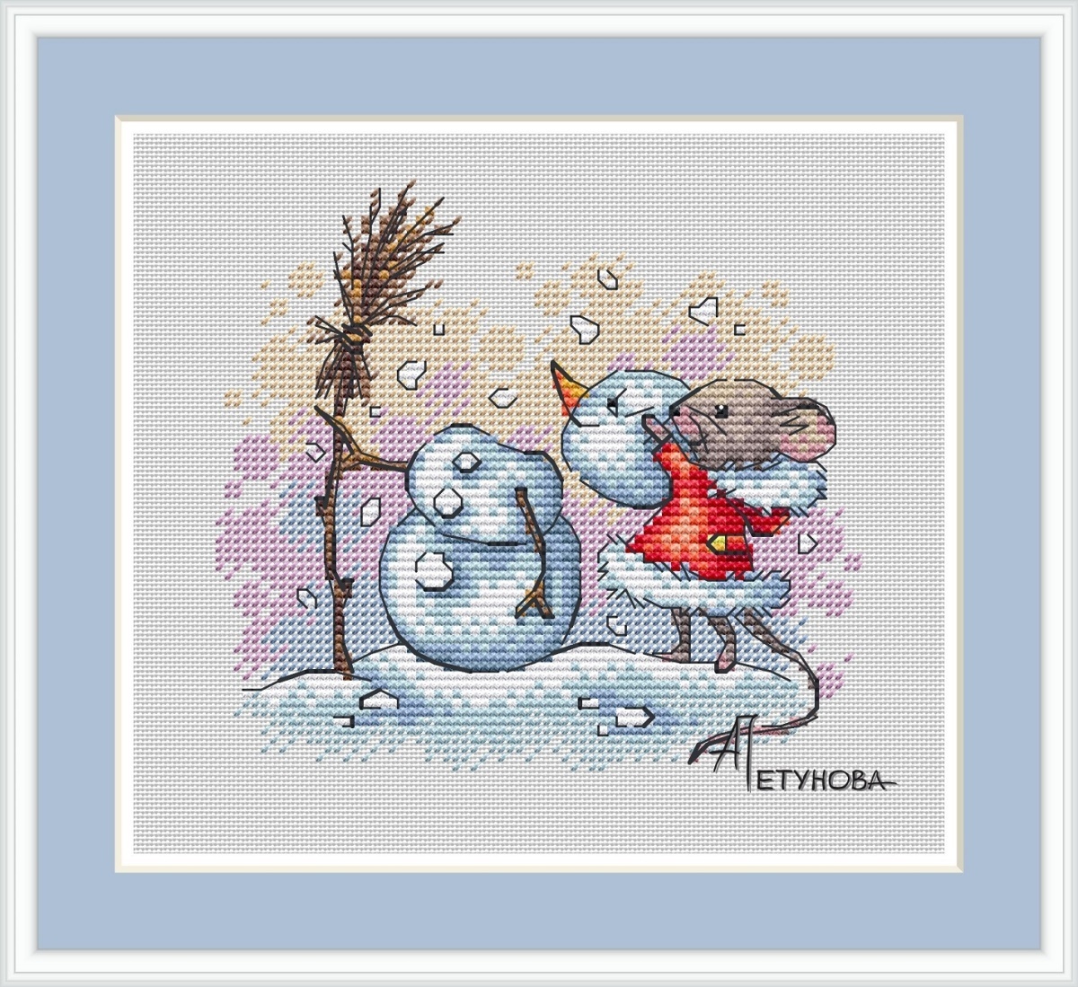 Mouse Winter. Mouse and Snowman Cross Stitch Pattern фото 1
