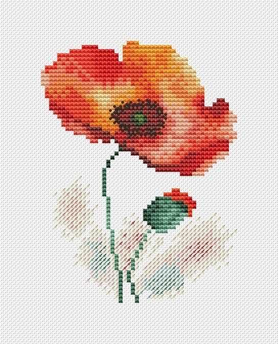 Watercolor Poppy 1 Cross Stitch Pattern фото 1