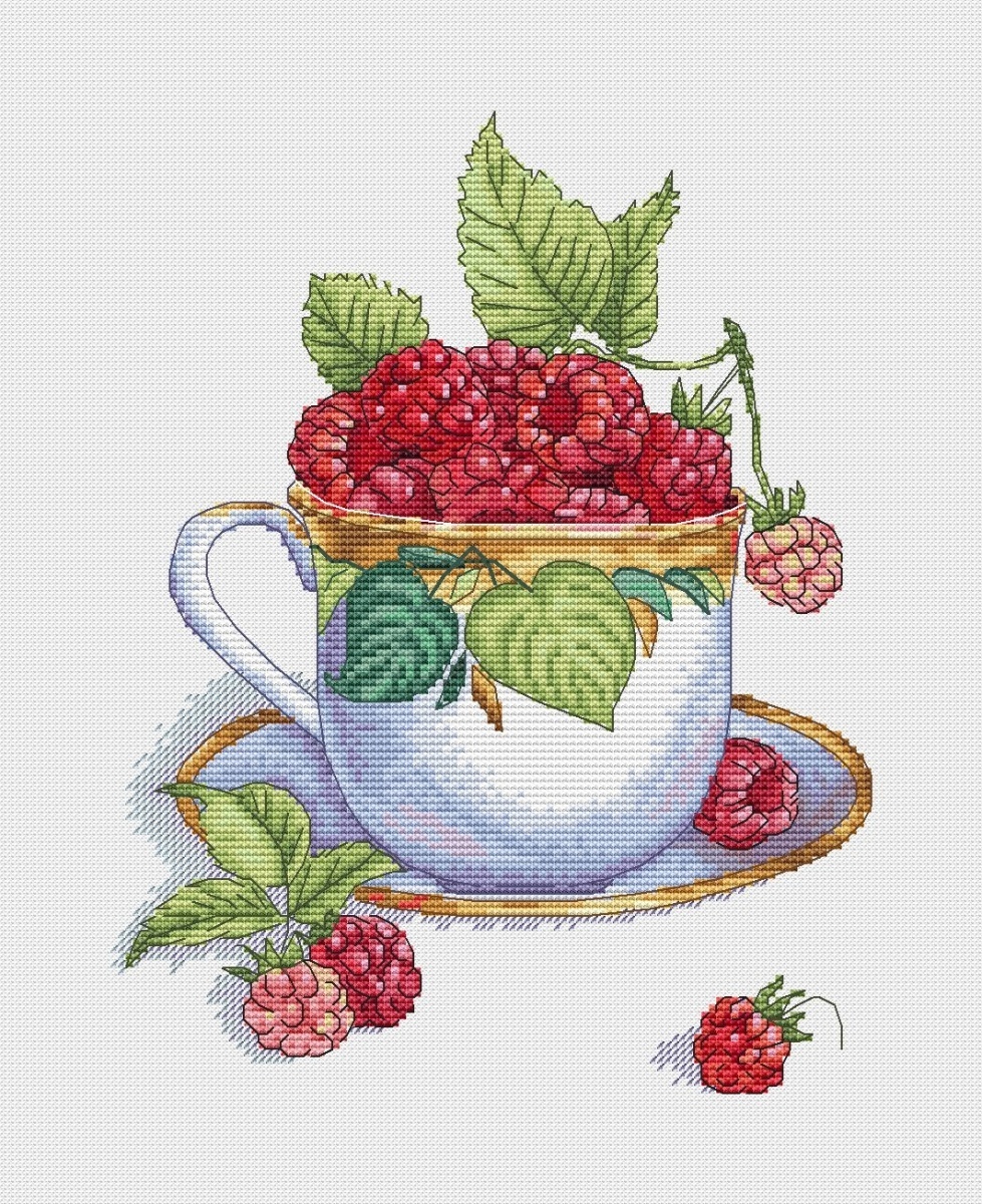 A Cup with Raspberries Cross Stitch Pattern фото 1