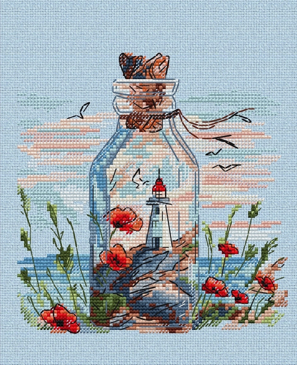Lighthouses in Bottles. Poppies Cross Stitch Pattern фото 7