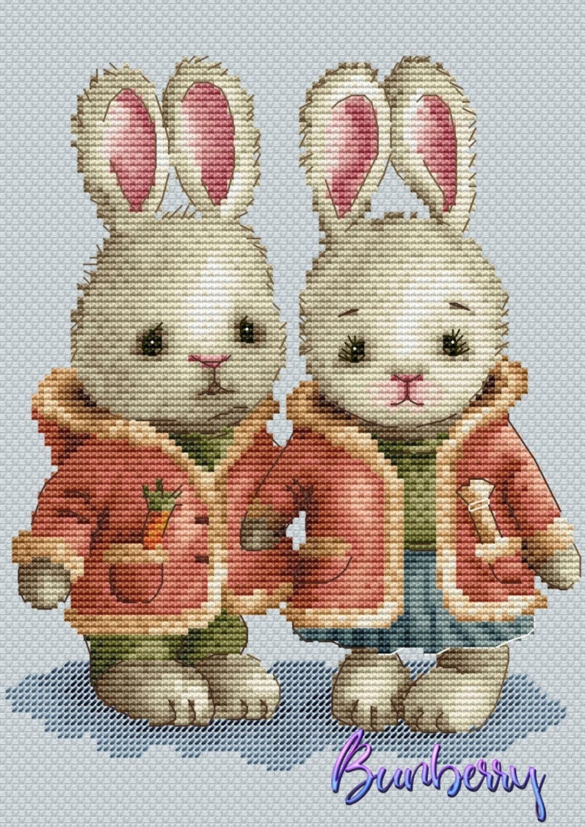 Bunnies in Coats Cross Stitch Patterns фото 1