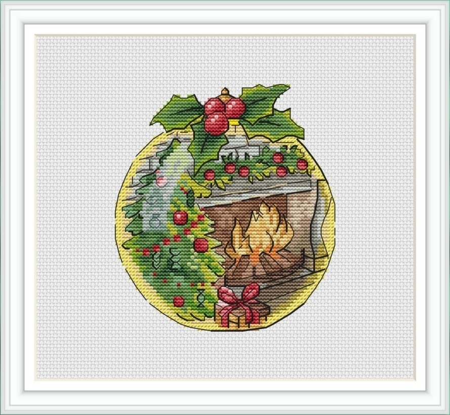 Christmas Tree by the Fireplace Cross Stitch Pattern фото 1