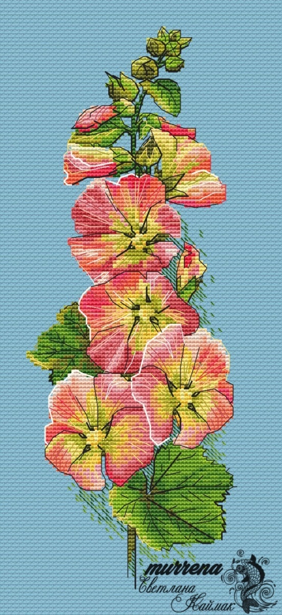 Mallow Flower Cross Stitch Pattern фото 1