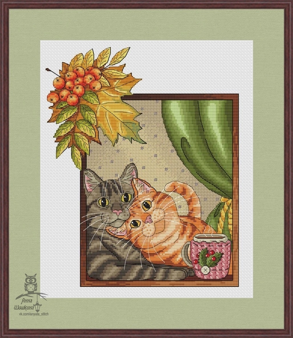 Fall Cats Cross Stitch Pattern фото 1