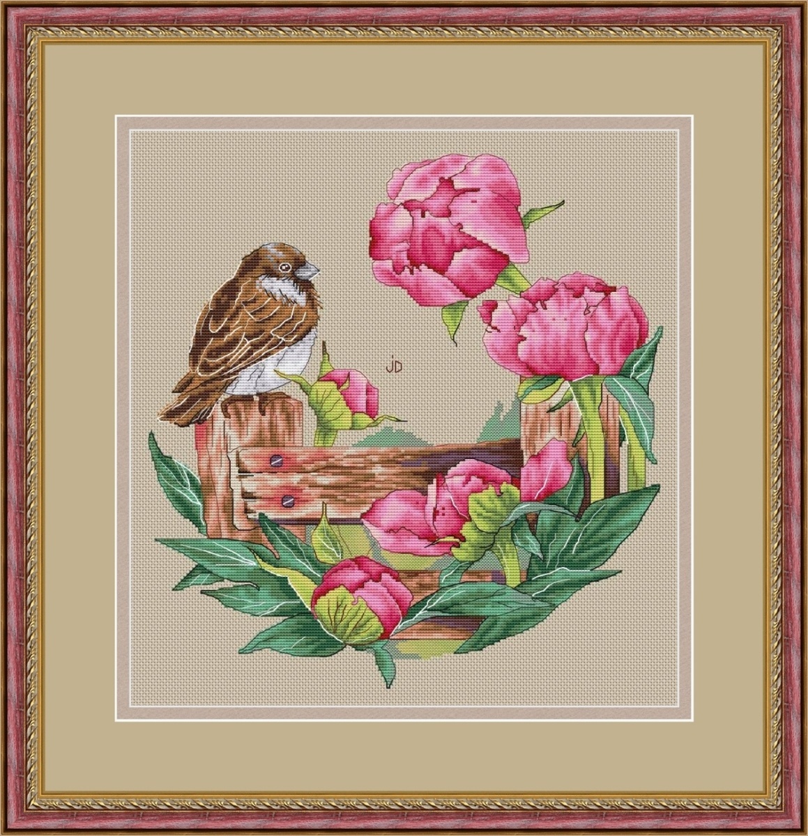 Fence with Peonies Cross Stitch Pattern фото 1