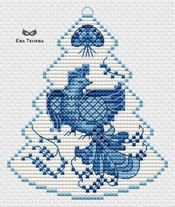 Christmas Tree. Gzhel Bird Cross Stitch Pattern фото 1