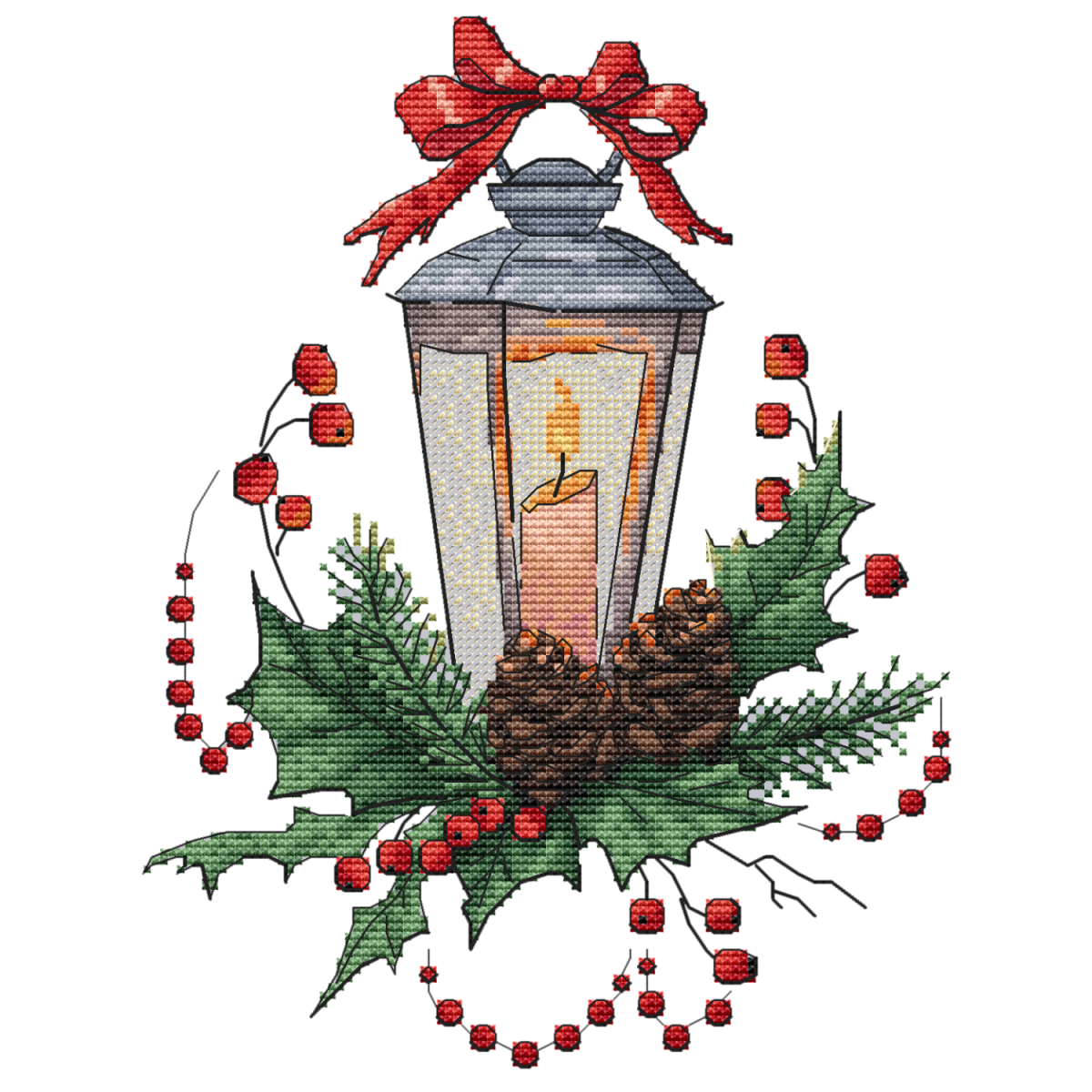 Lantern with Pinecones Cross Stitch Pattern фото 1