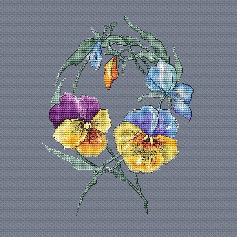 Wreath with Violas Cross Stitch Pattern фото 2