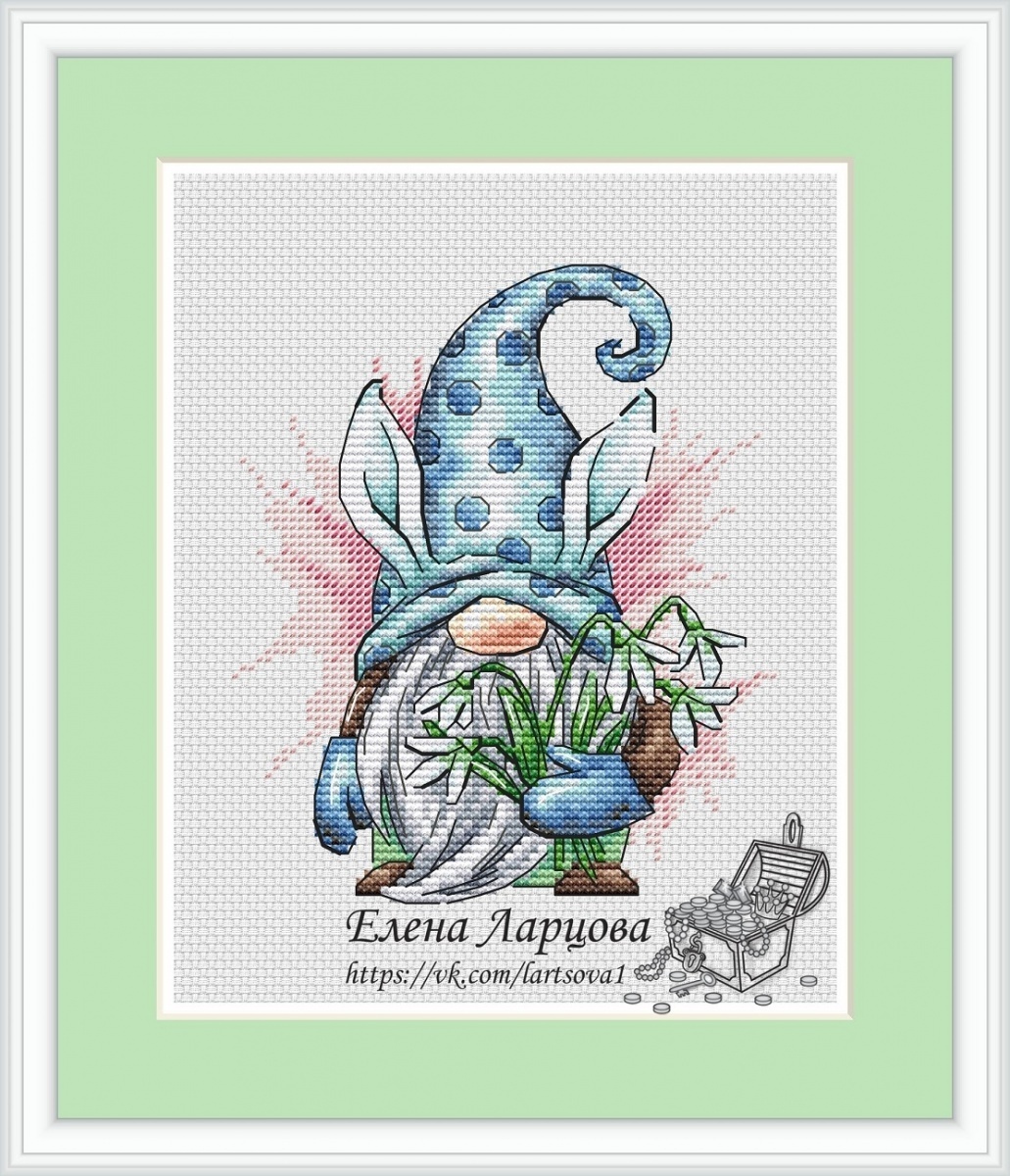 Gnome with Snowdrops Cross Stitch Pattern фото 1