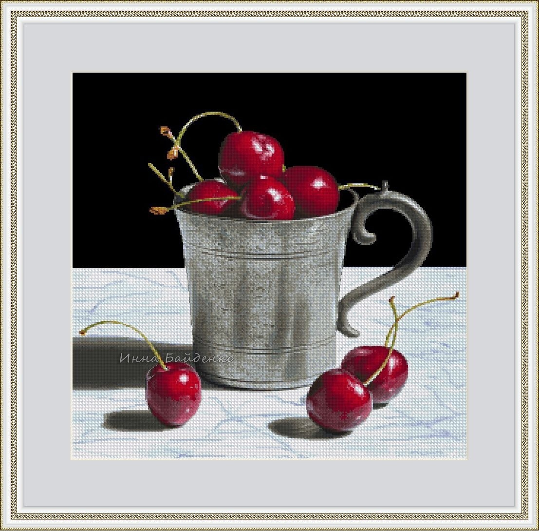 Mug with Cherries Cross Stitch Pattern фото 1