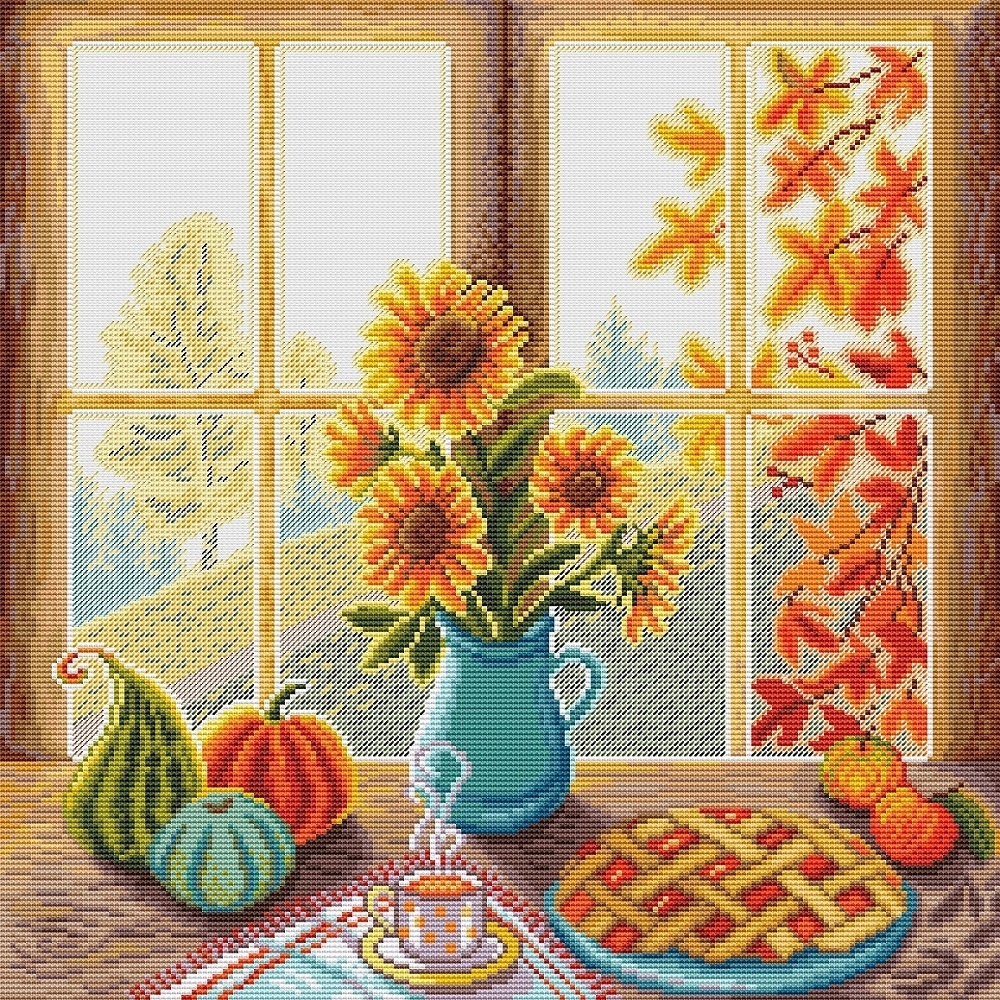 Fall Window Cross Stitch Pattern фото 1