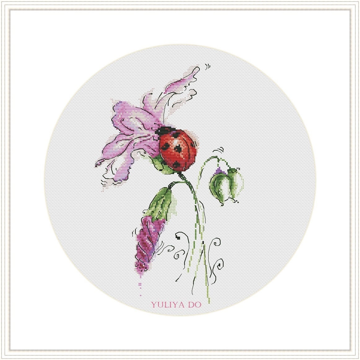 Ladybug and Pink Bindweed Cross Stitch Pattern фото 7